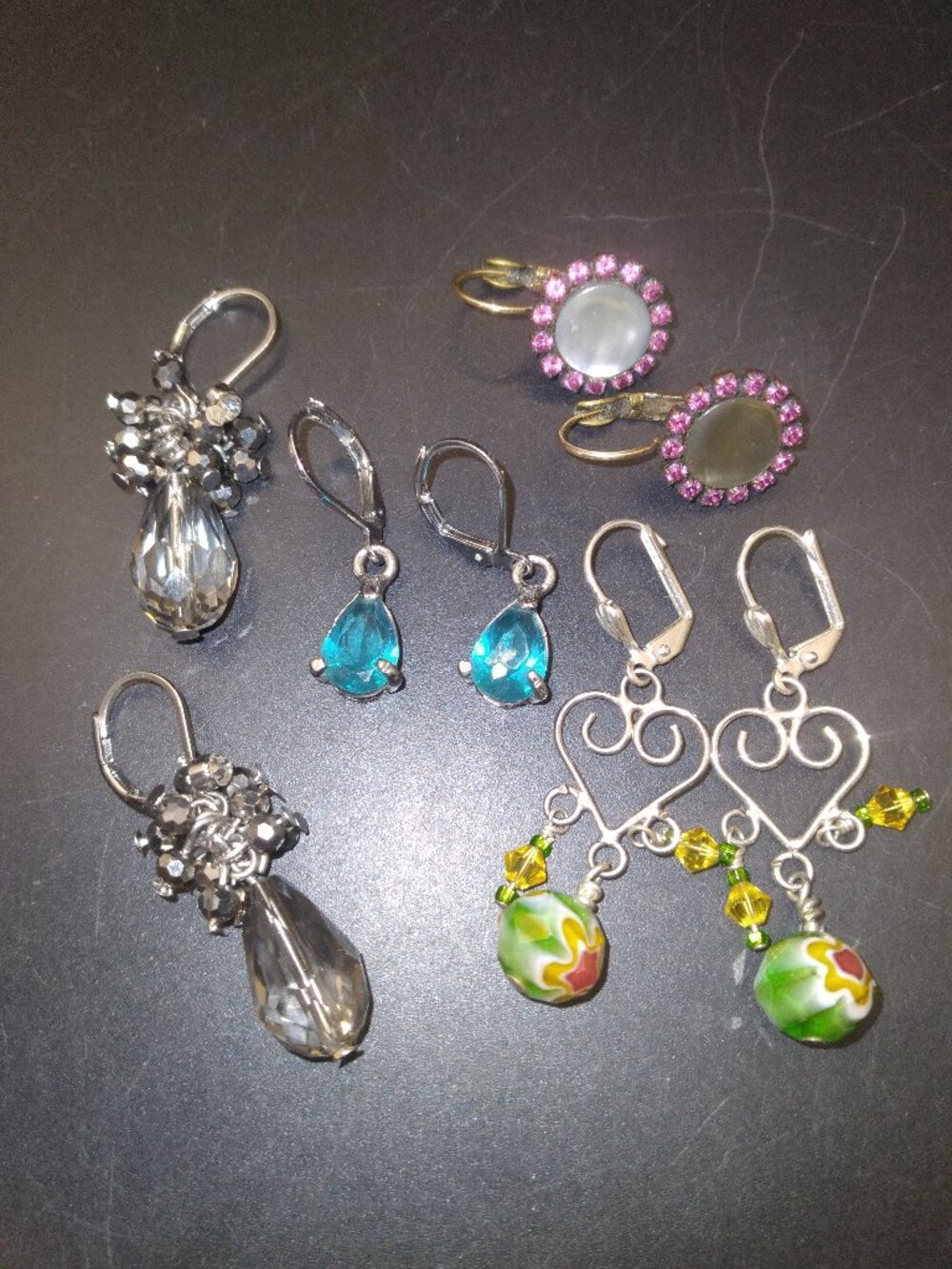 Lot of 4 pairs Rhinestone,Crystal Millefiori Glass Abalone Earrings,post closed